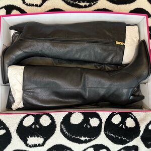 Black Leather Knee-High Boots- VINCE CAMUTO